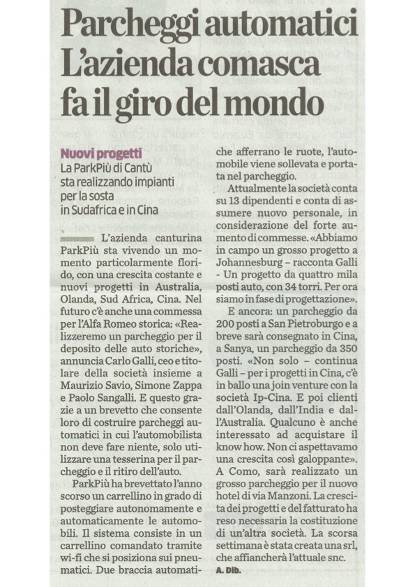 La Provincia.... Parkpiù fa il giro del mondo...